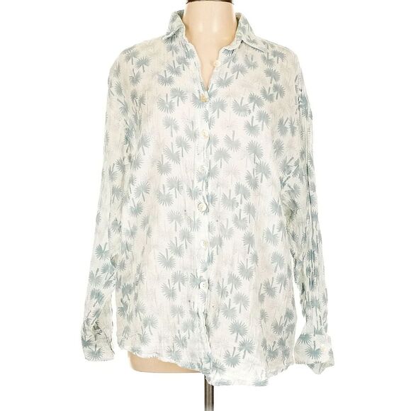 MAREA APRES BEACH SHIRT 100% Cotton Grey Shady Palm Tree Button Down Resort wear - Picture 2 of 8